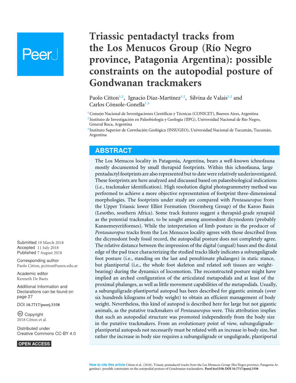 Triassic Pentadactyl Tracks from the Los Menucos Group