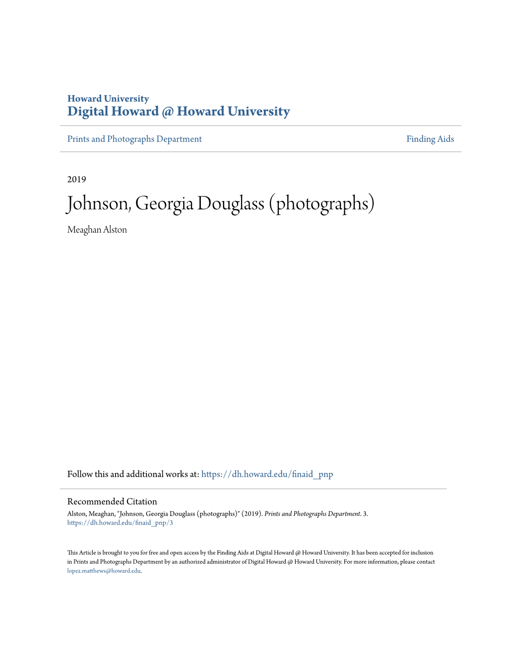 Johnson, Georgia Douglass (Photographs) Meaghan Alston