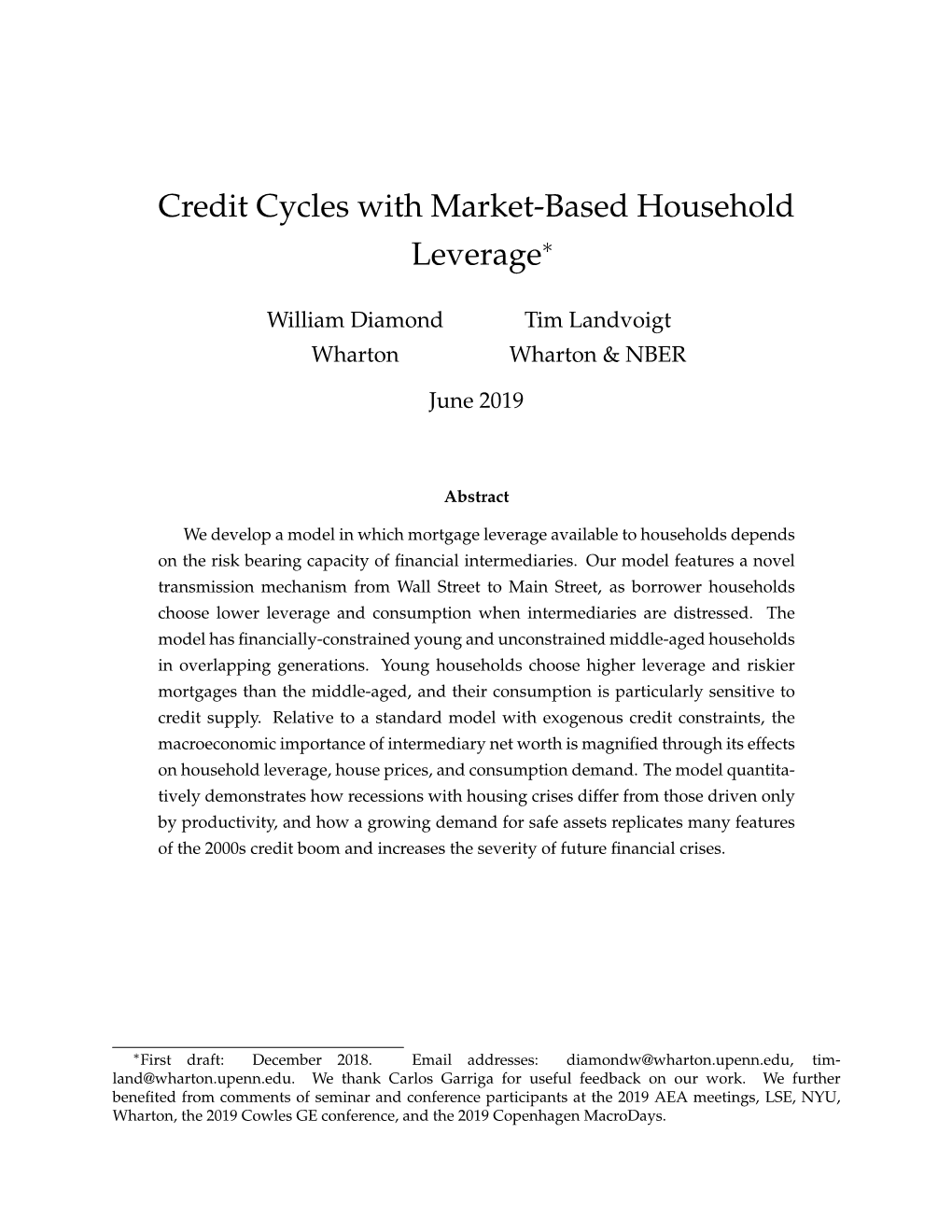 Credit Cycles with Market-Based Household Leverage∗