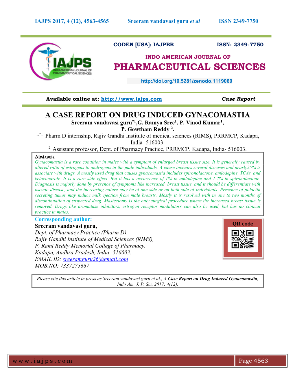 A CASE REPORT on DRUG INDUCED GYNACOMASTIA Sreeram Vandavasi Guru*1,G