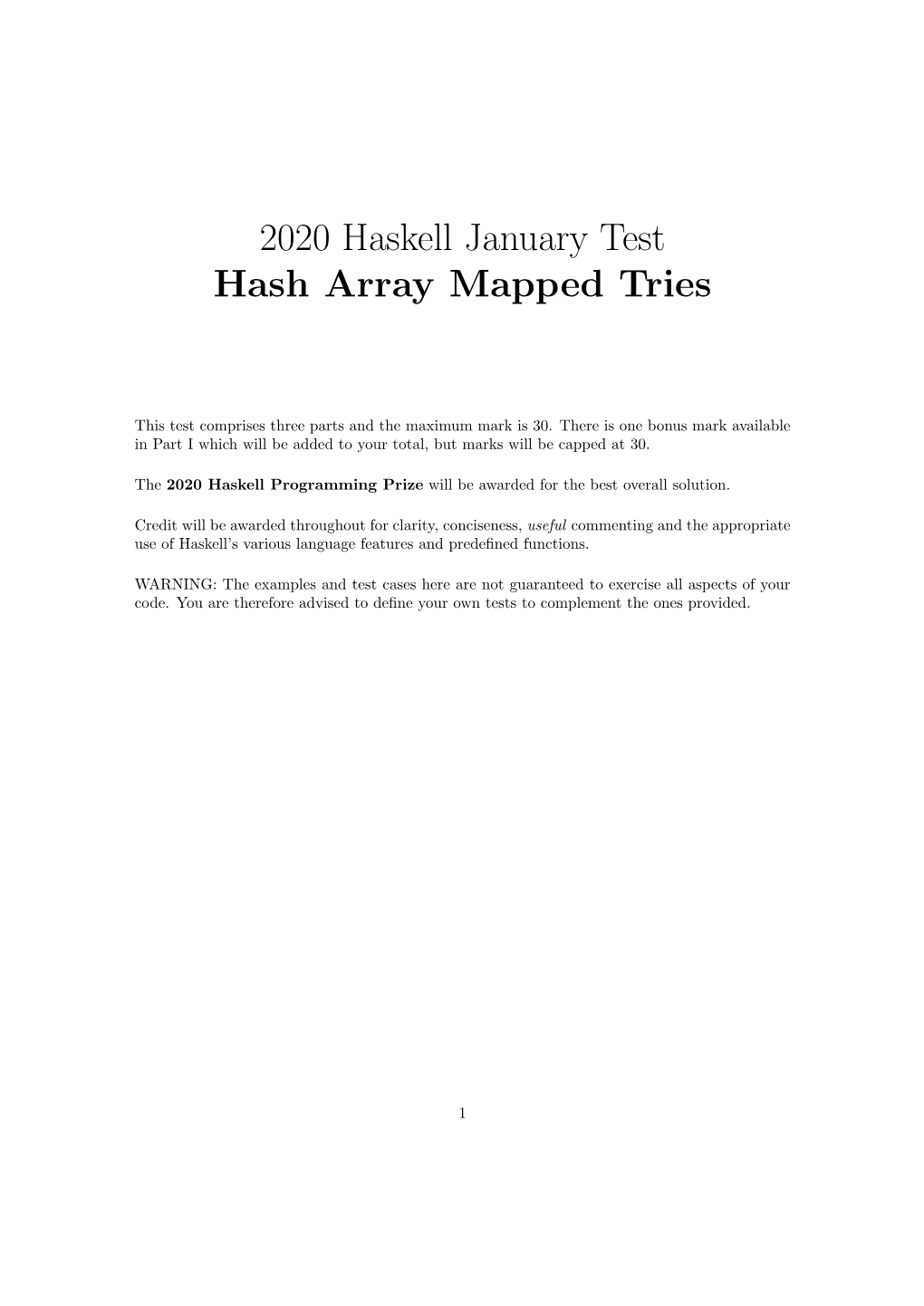 2020 Haskell January Test Hash Array Mapped Tries