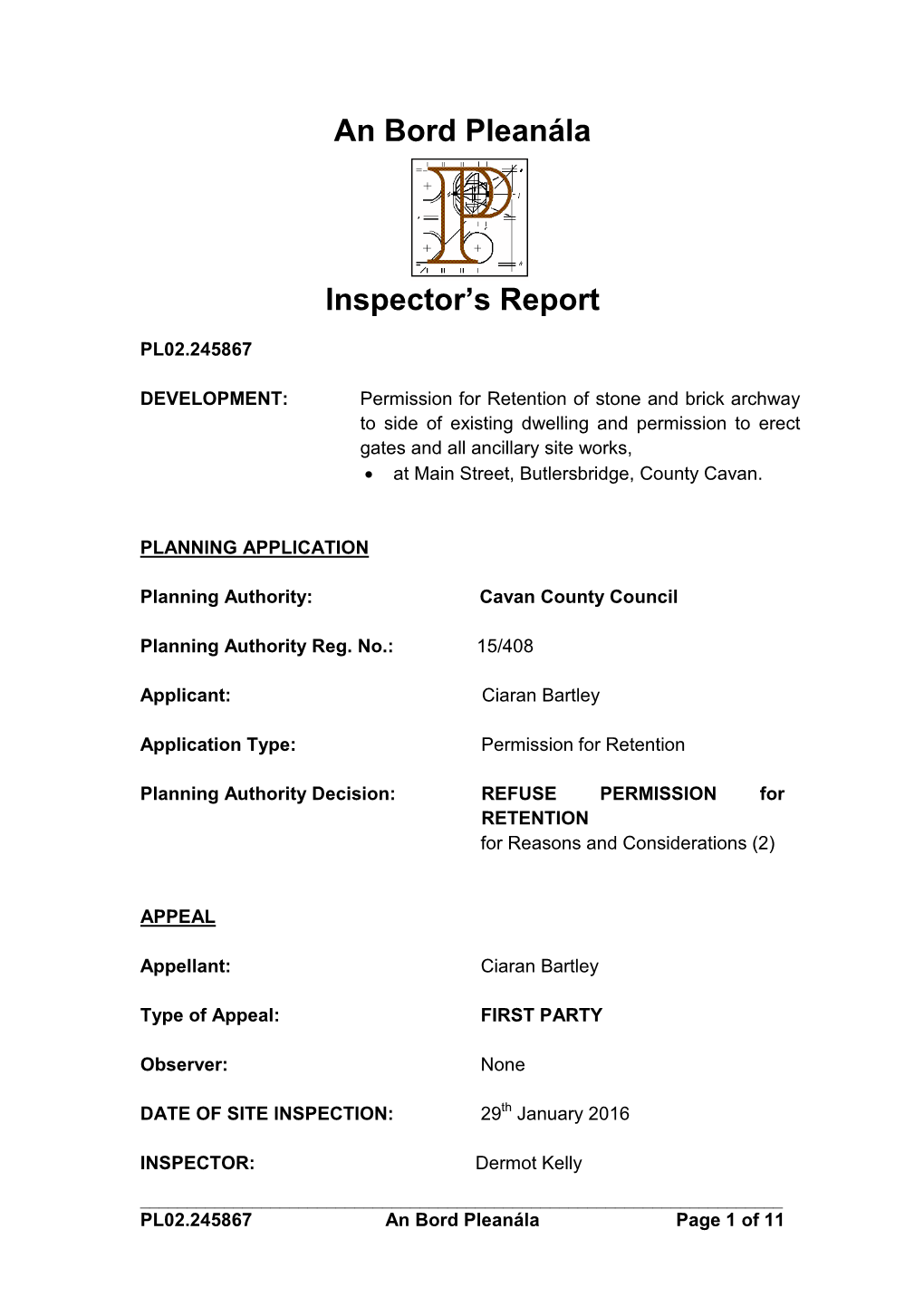 An Bord Pleanála Inspector's Report