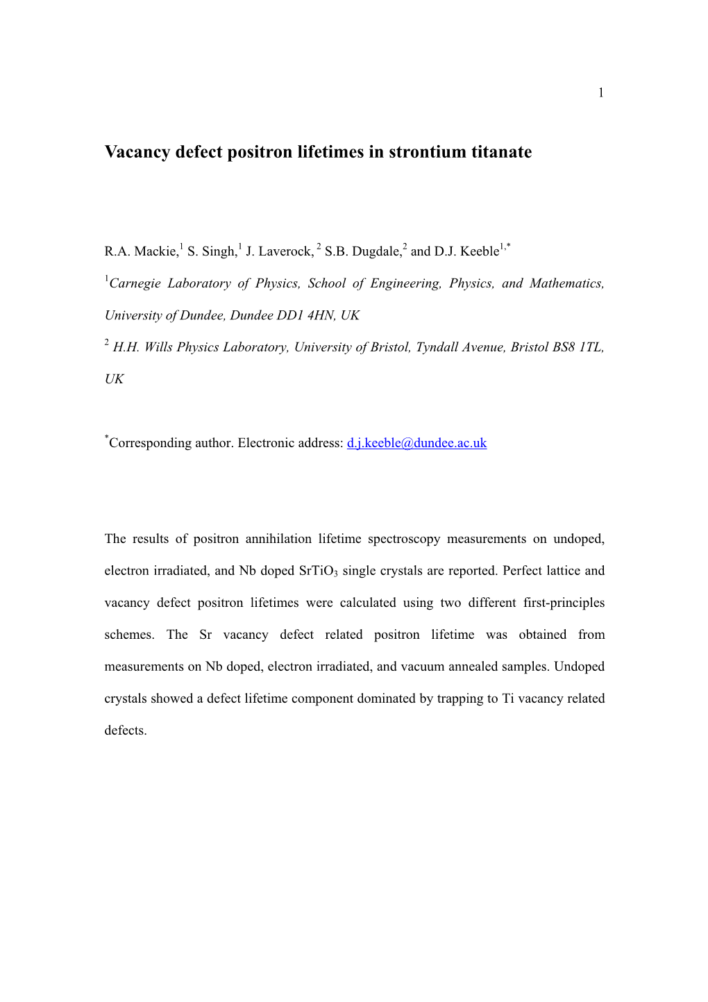 Vacancy Defect Positron Lifetimes in Strontium Titanate