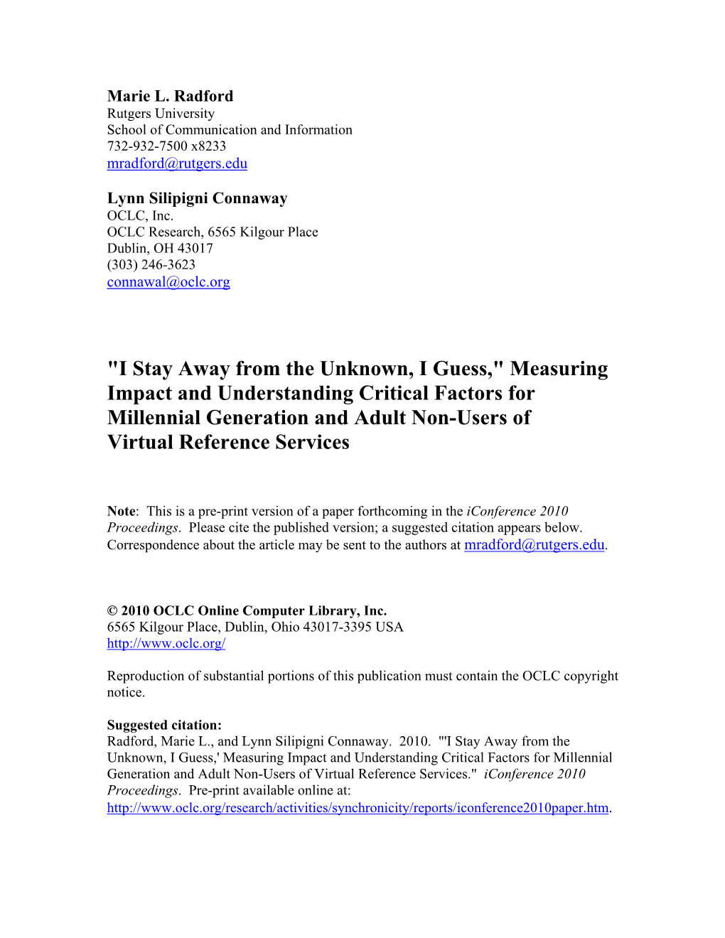 Measuring Impact and Understanding Critical Factors for Millennial Generation and Adult Non-Users of Virtual Reference Services