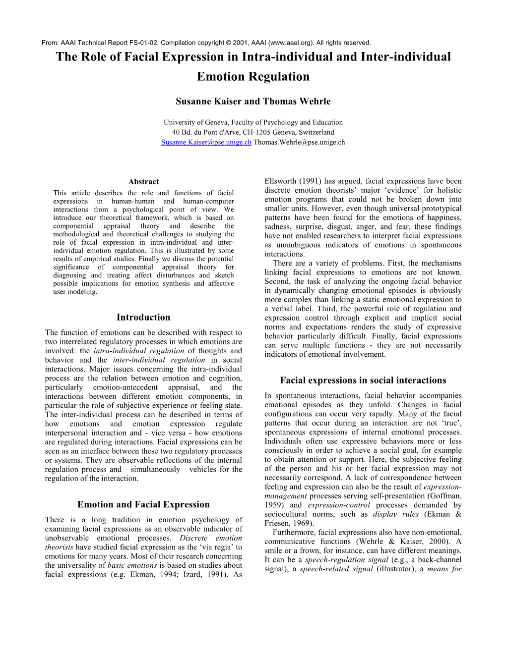 The Role of Facial Expression in Intra-Individual and Inter-Individual Emotion Regulation