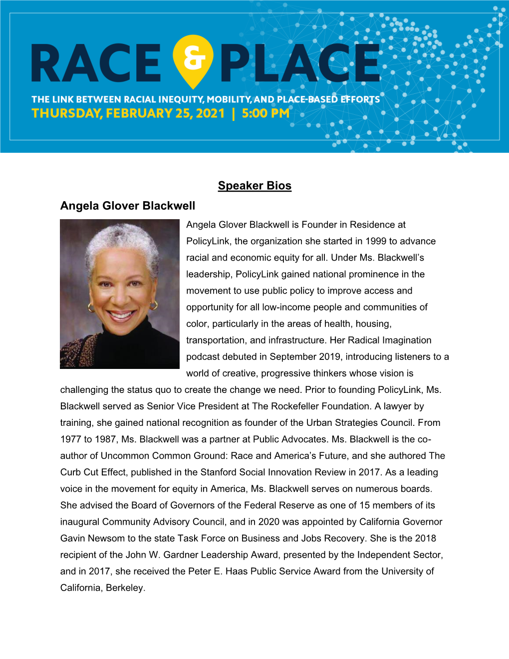 Speaker Bios Angela Glover Blackwell