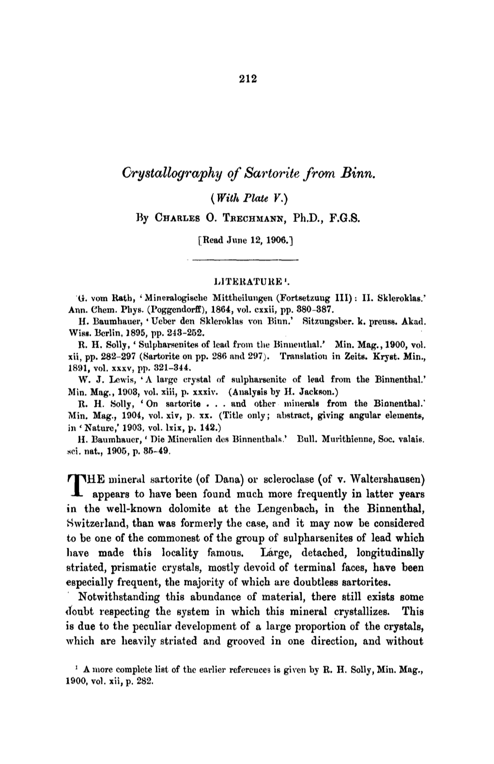 Crystallography of Sartorite from Binn. ( with Plate V.) by Cnaal~8 0