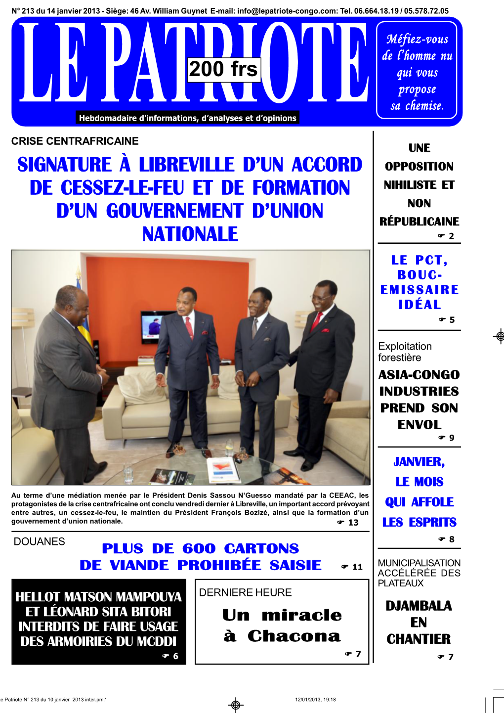 200 Frs SIGNATURE À LIBREVILLE D'un ACCORD DE CESSEZ-LE-FEU ET DE FORMATION D'un GOUVERNEMENT D'union NATIONALE