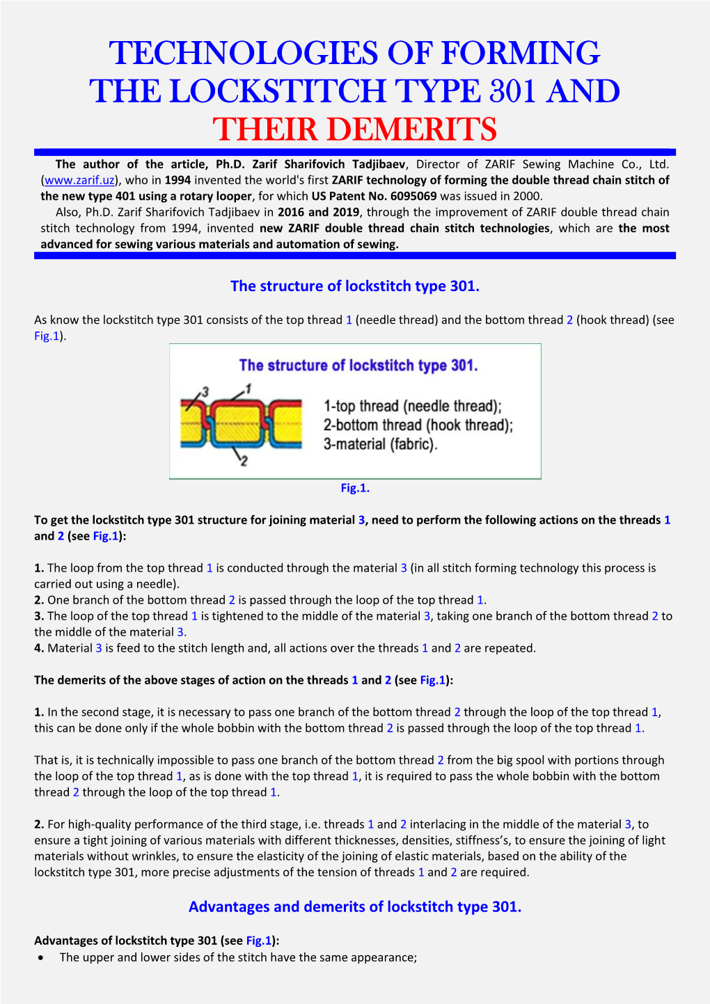 Technologies of Forming the Lockstitch Type 301 and Their Demerits