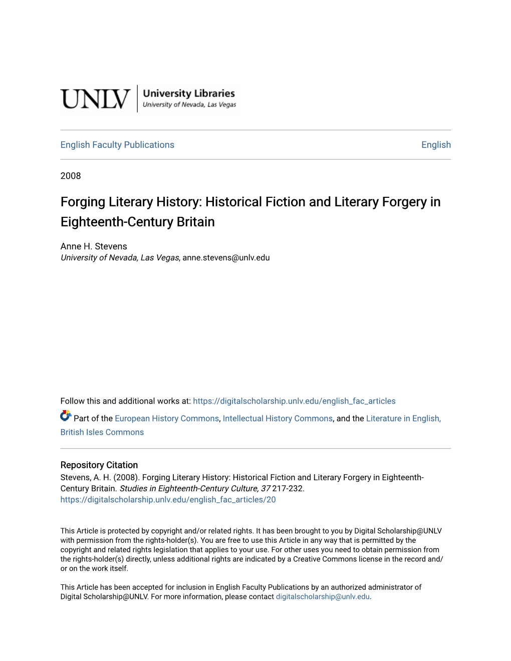 Historical Fiction and Literary Forgery in Eighteenth-Century Britain