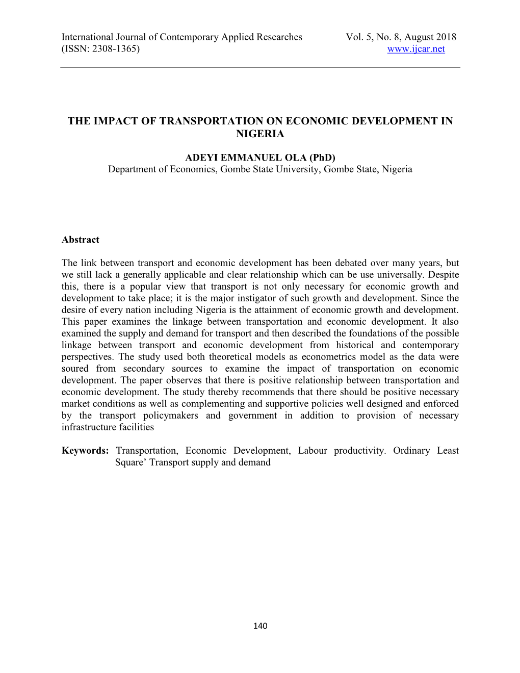 The Impact of Transportation on Economic Development in Nigeria