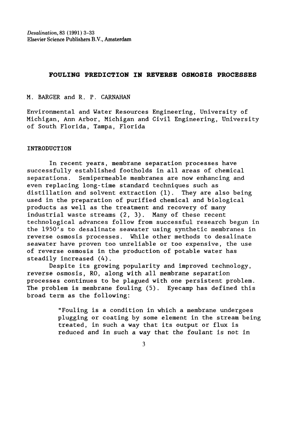 Fouling Prediction in Reverse Osmosis Processes 3