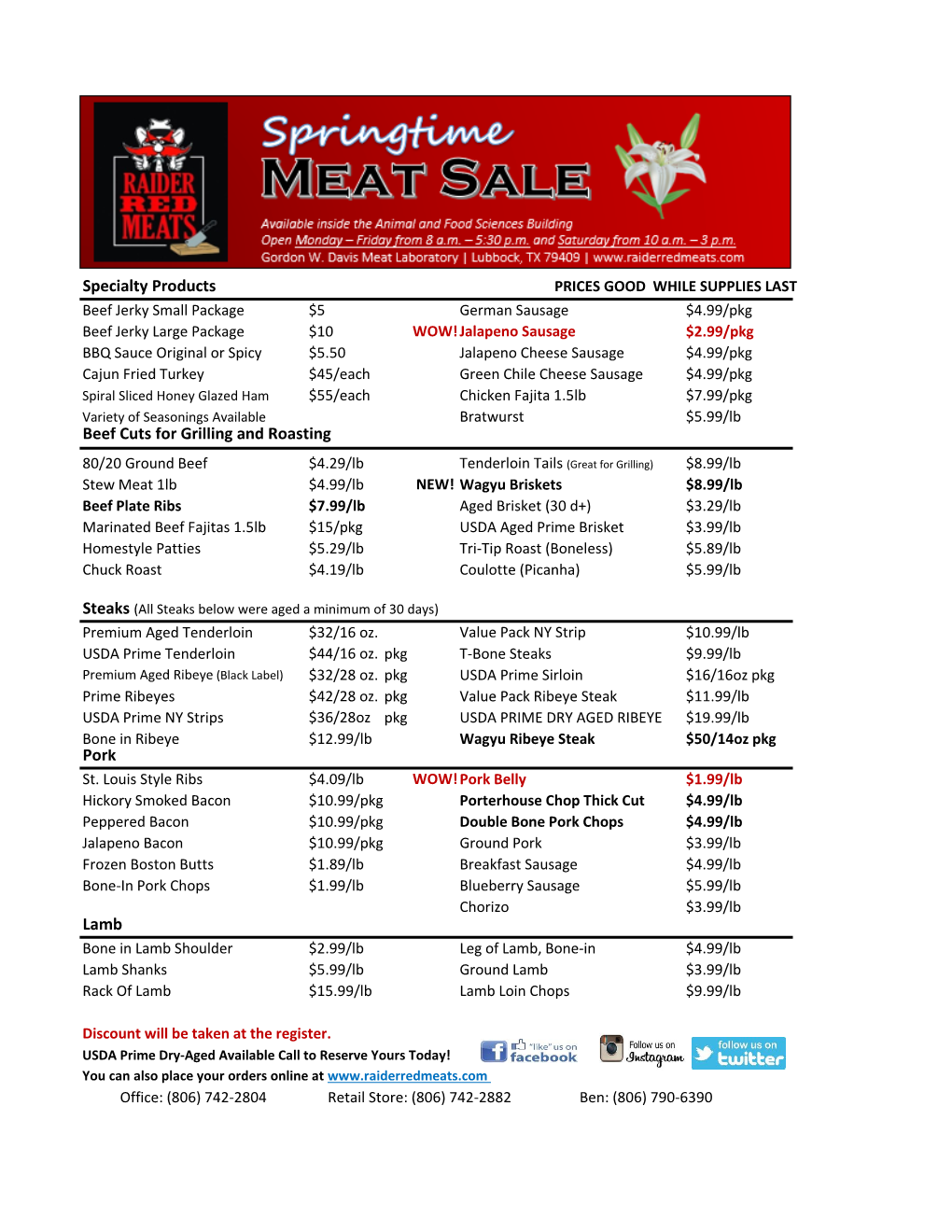 Specialty Products Beef Cuts for Grilling and Roasting Pork Lamb