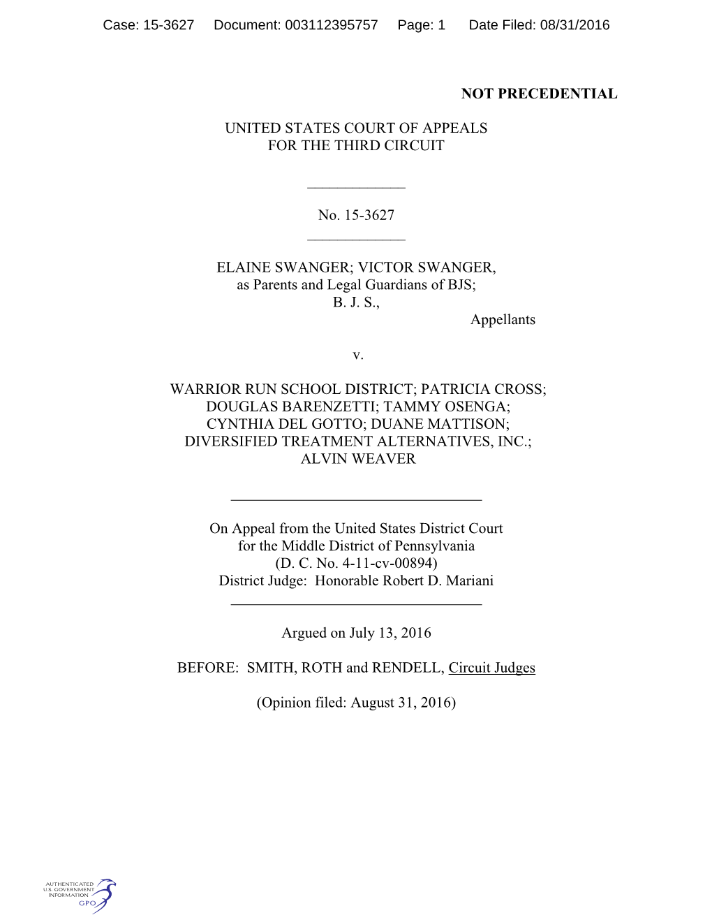 15-3627 Document: 003112395757 Page: 1 Date Filed: 08/31/2016