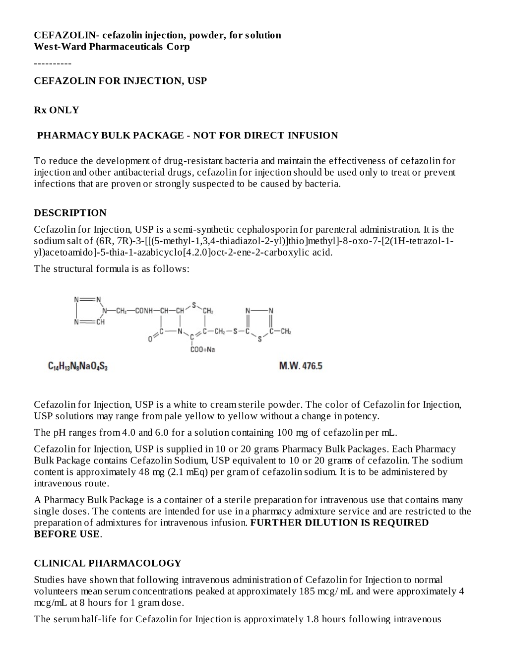 Cefazolin for Injection, Usp