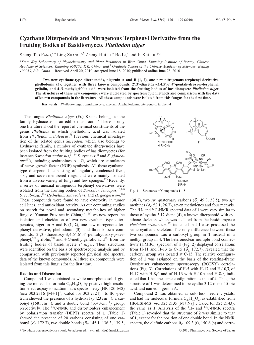 Cyathane Diterpenoids and Nitrogenous Terphenyl Derivative from the Fruiting Bodies of Basidiomycete Phellodon Niger