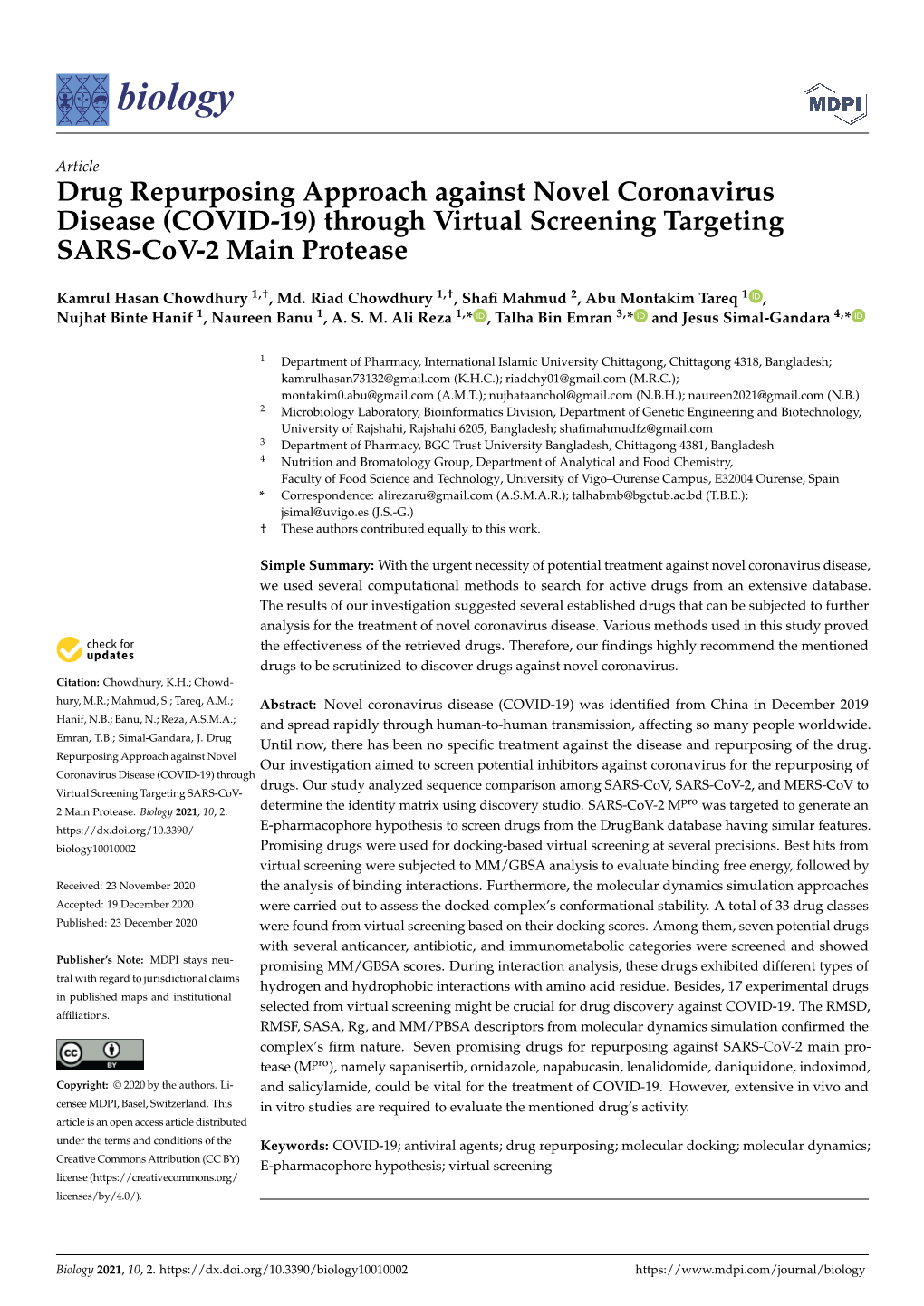 (COVID-19) Through Virtual Screening Targeting SARS-Cov-2 Main Protease