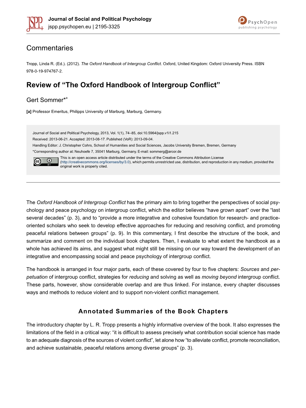 The Oxford Handbook of Intergroup Conflict