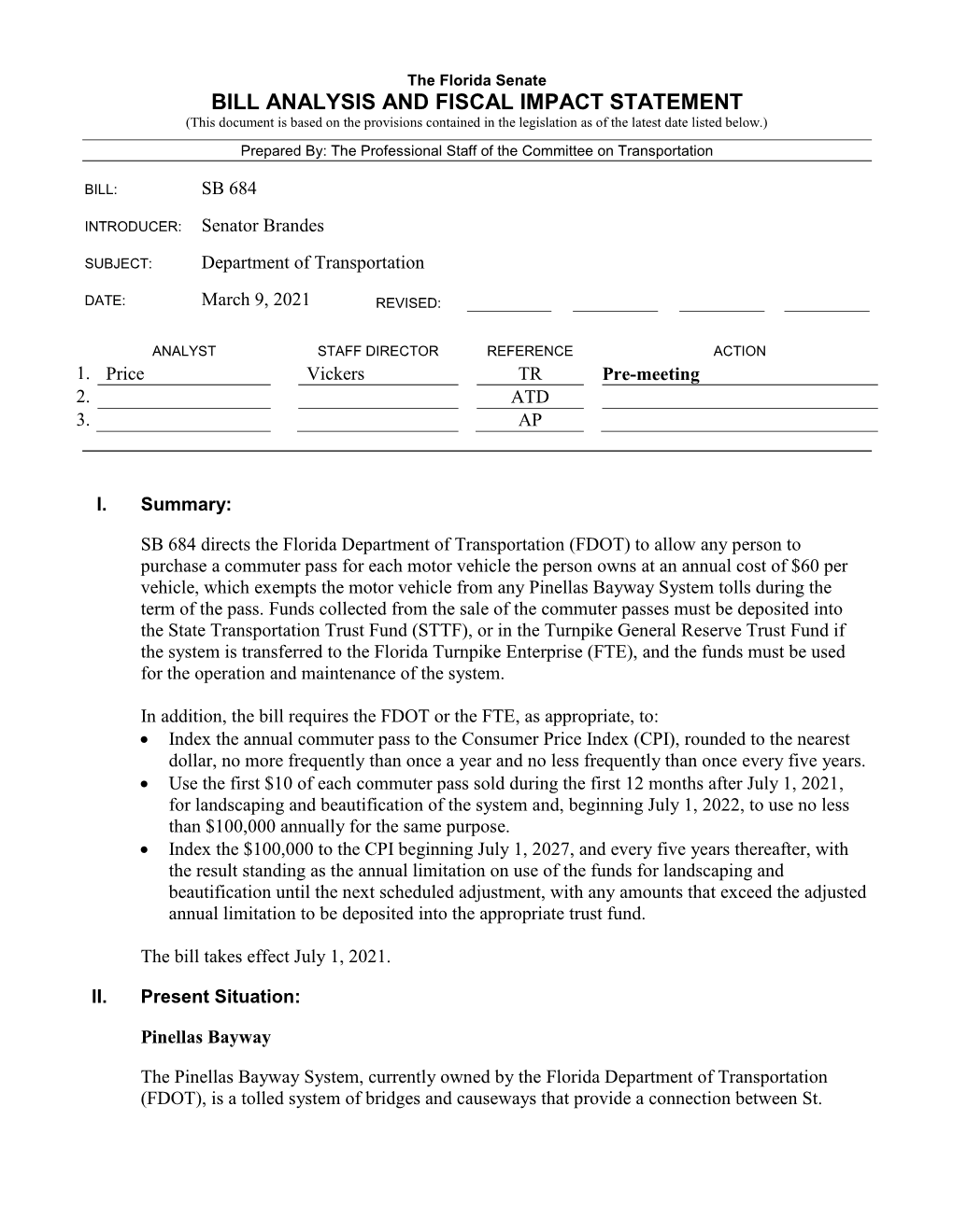 Bill Analysis and Fiscal Impact Statement