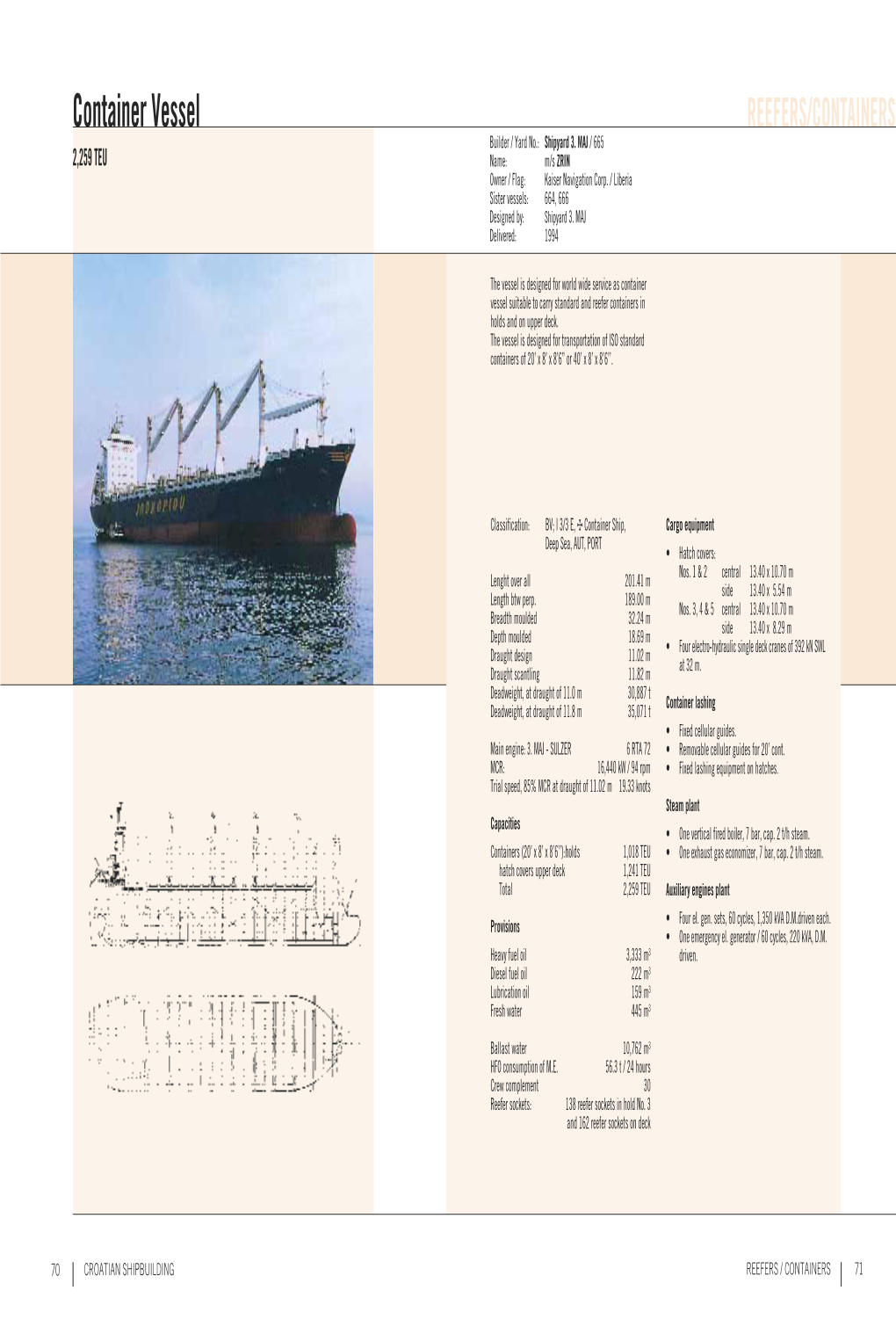 Container Vessel REEFERS/CONTAINERS Builder / Yard No.: Shipyard 3