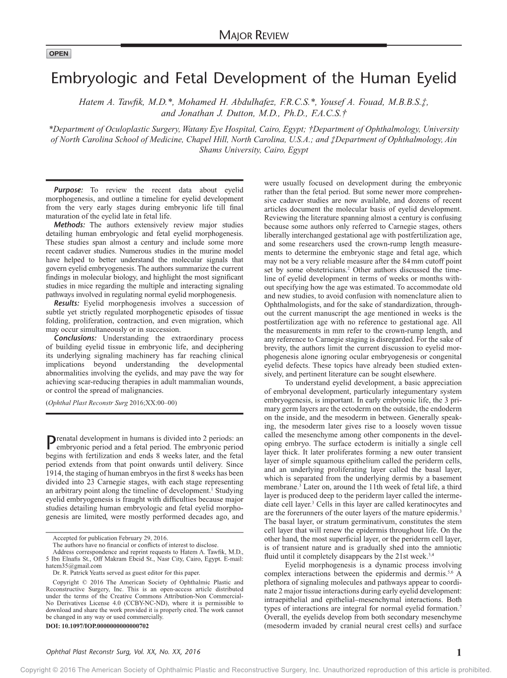 Embryologic and Fetal Development of the Human Eyelid