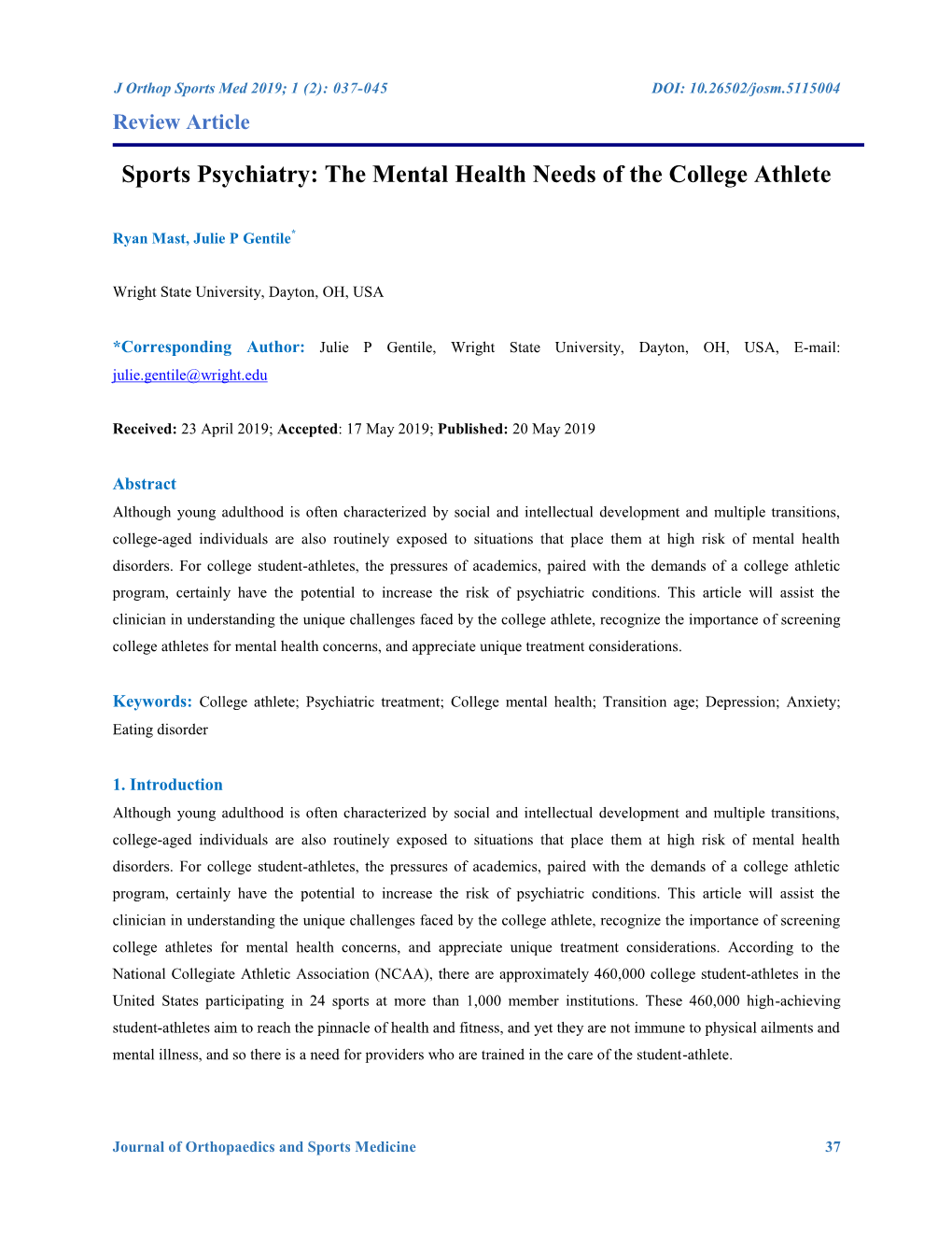 Sports Psychiatry: the Mental Health Needs of the College Athlete