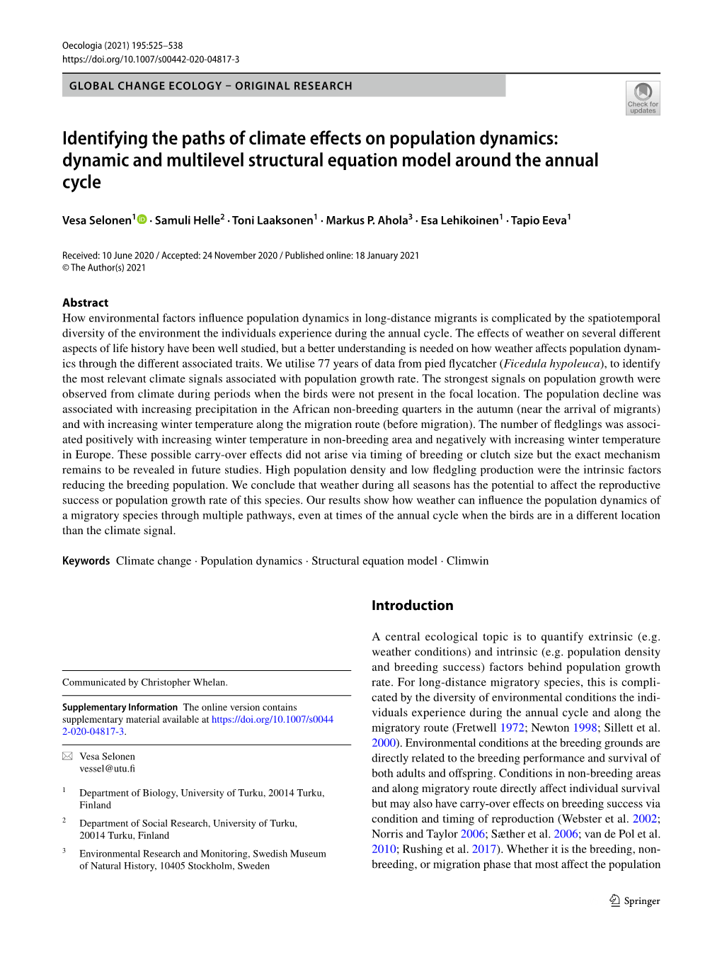 Identifying the Paths of Climate Effects on Population Dynamics