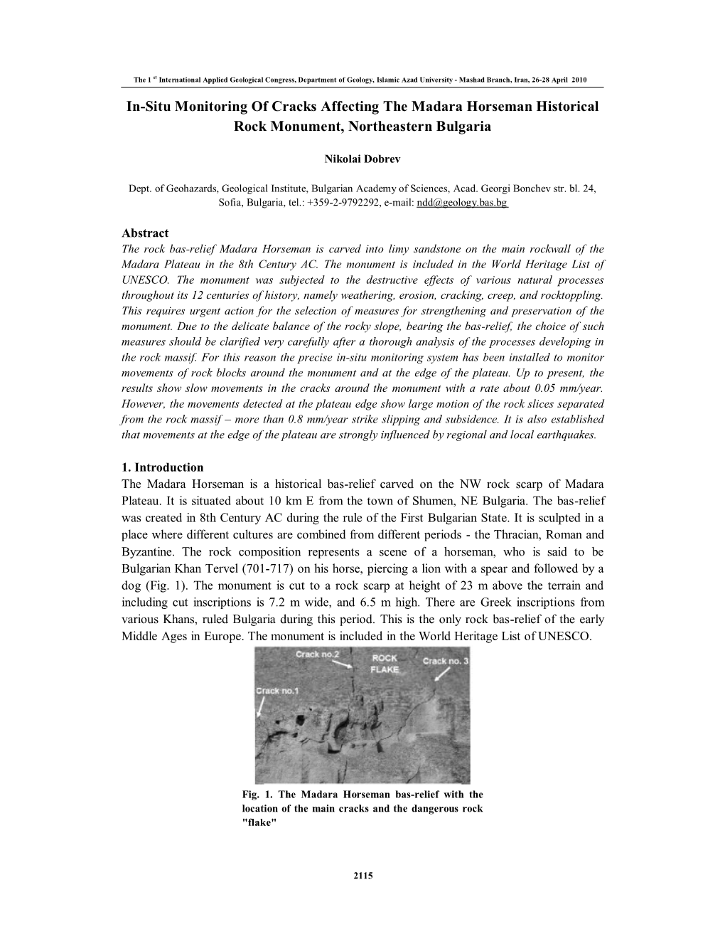 In-Situ Monitoring of Cracks Affecting the Madara Horseman Historical Rock Monument, Northeastern Bulgaria