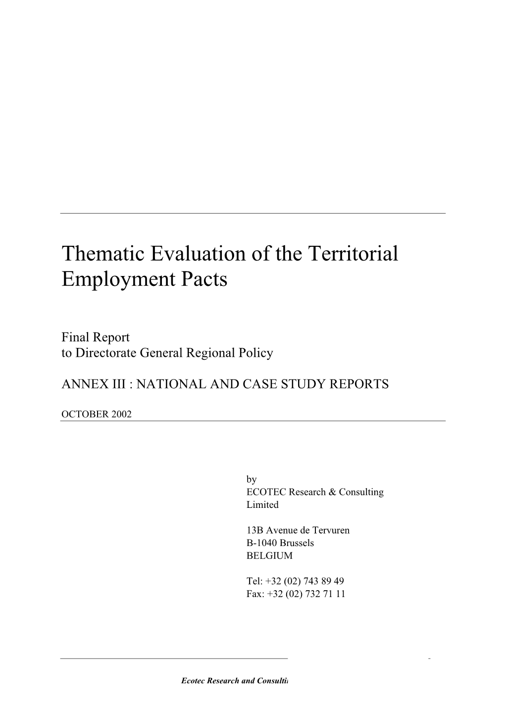 Thematic Evaluation of the Territorial Employment Pacts