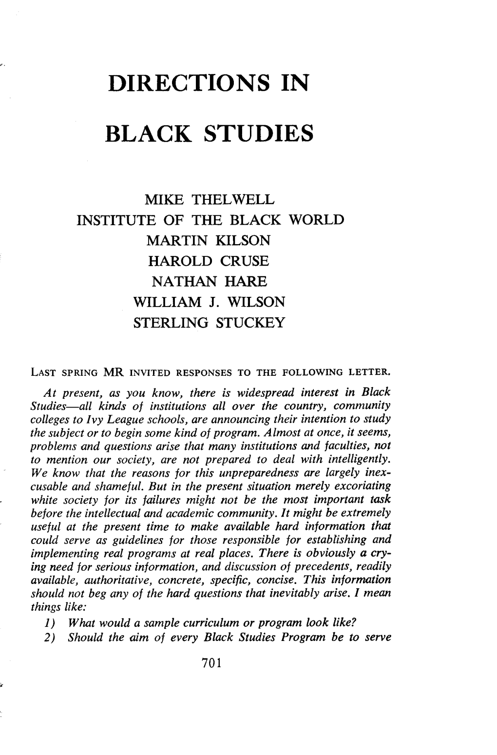 Directions in Black Studies