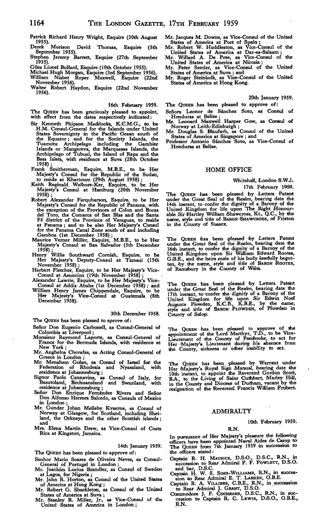 1164 the London Gazette, I?Th February 1959