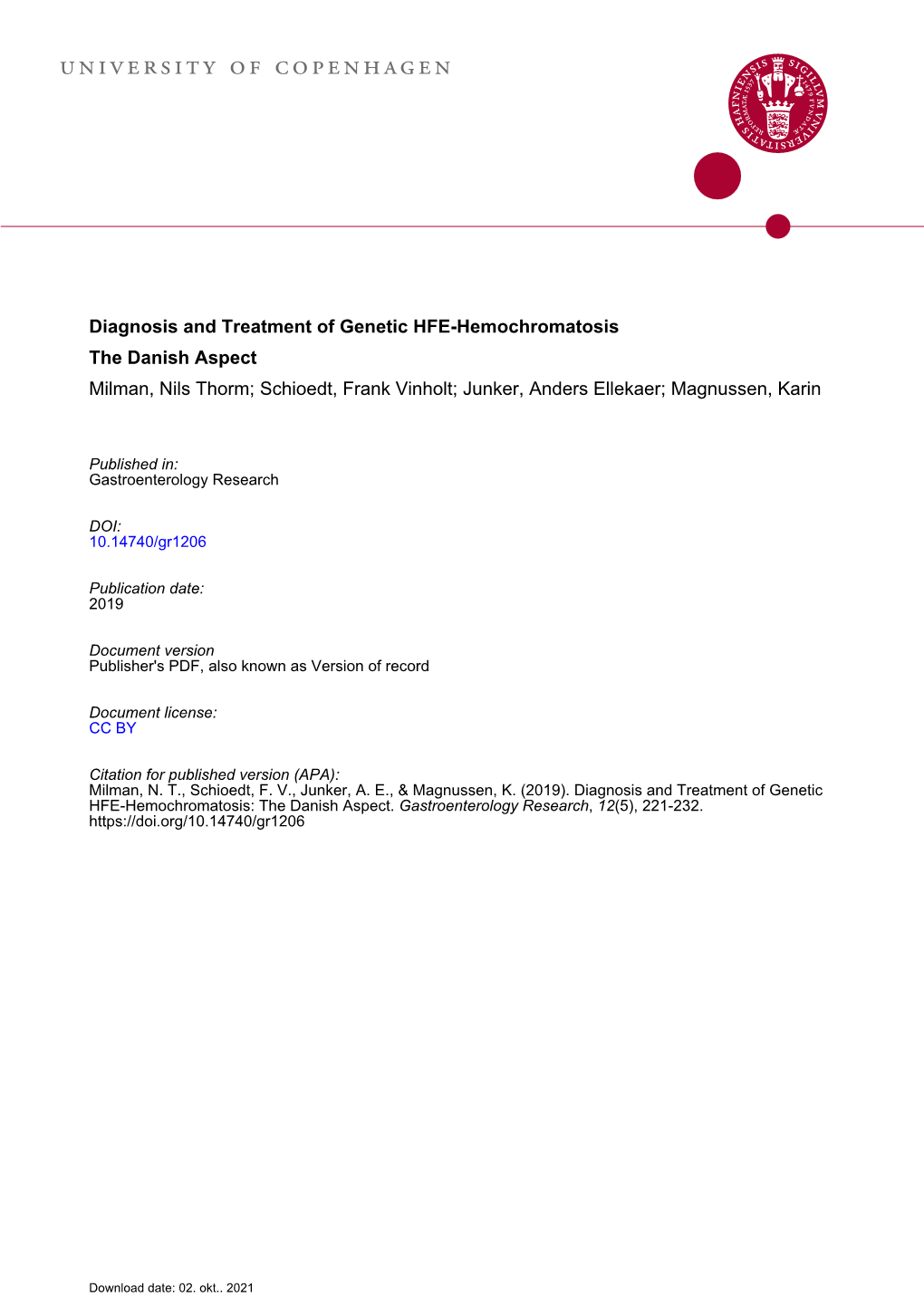 Diagnosis and Treatment of Genetic ﻿HFE﻿-Hemochromatosis: the Danish Aspect