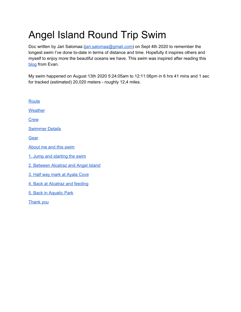 Angel Island Round Trip Swim
