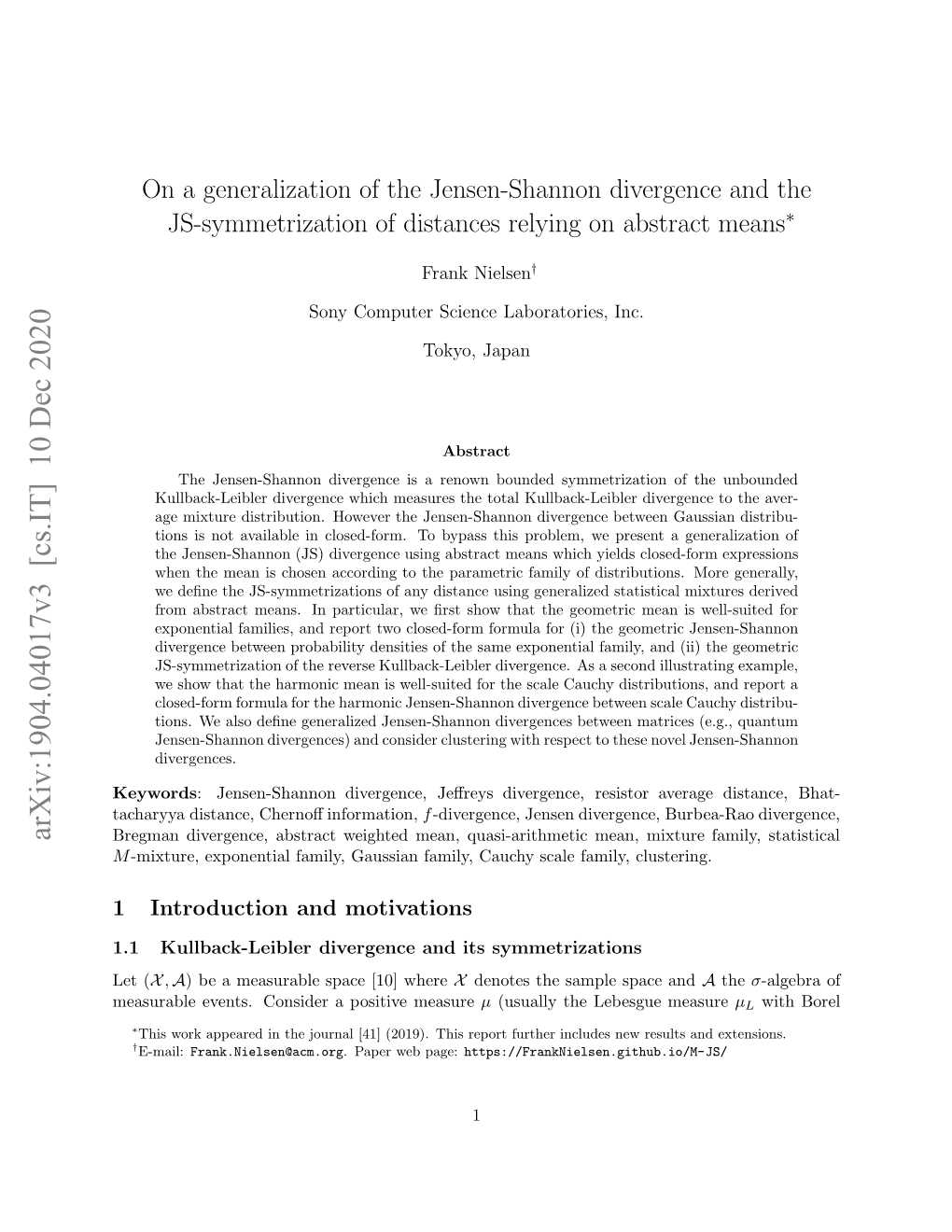 On a Generalization of the Jensen-Shannon Divergence and the Jensen-Shannon Centroid