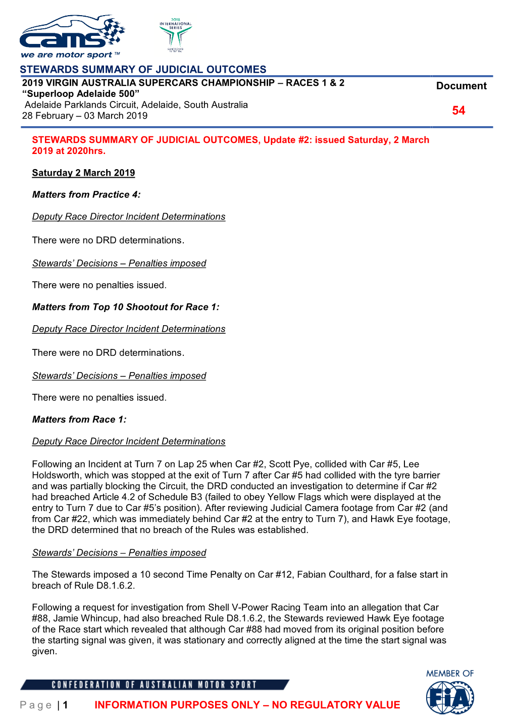 STEWARDS SUMMARY of JUDICIAL OUTCOMES Page