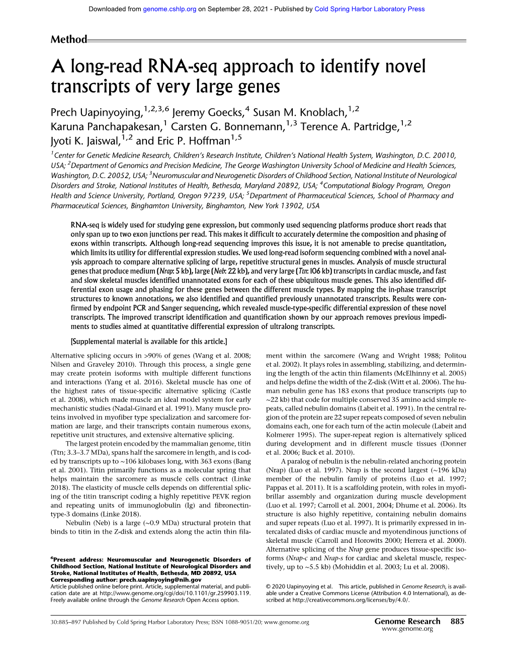 A Long-Read RNA-Seq Approach to Identify Novel Transcripts of Very Large Genes