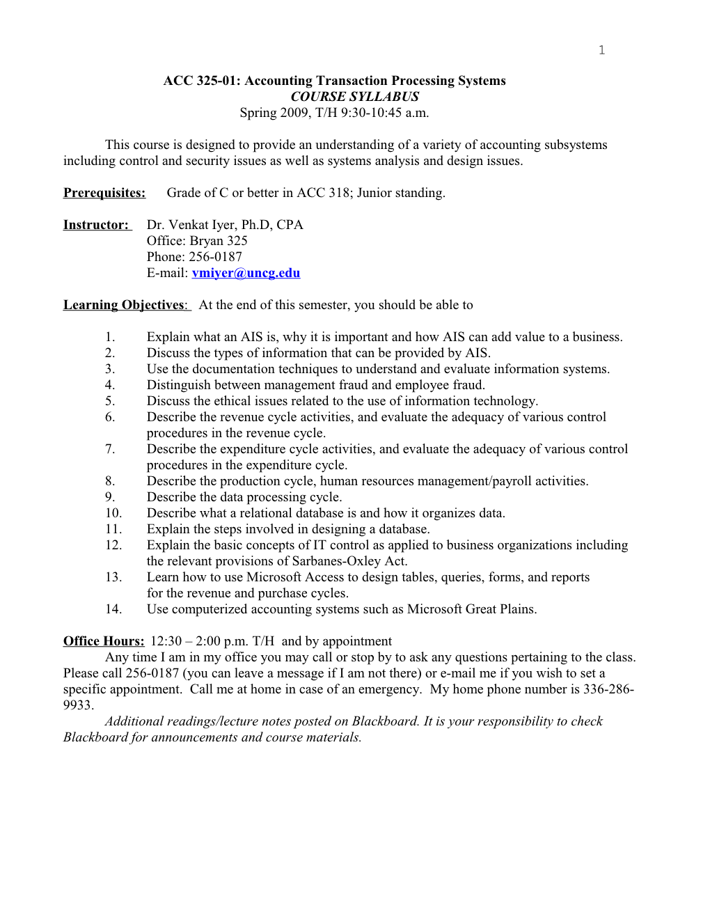 ACC 325-01: Accounting Transaction Processing Systems