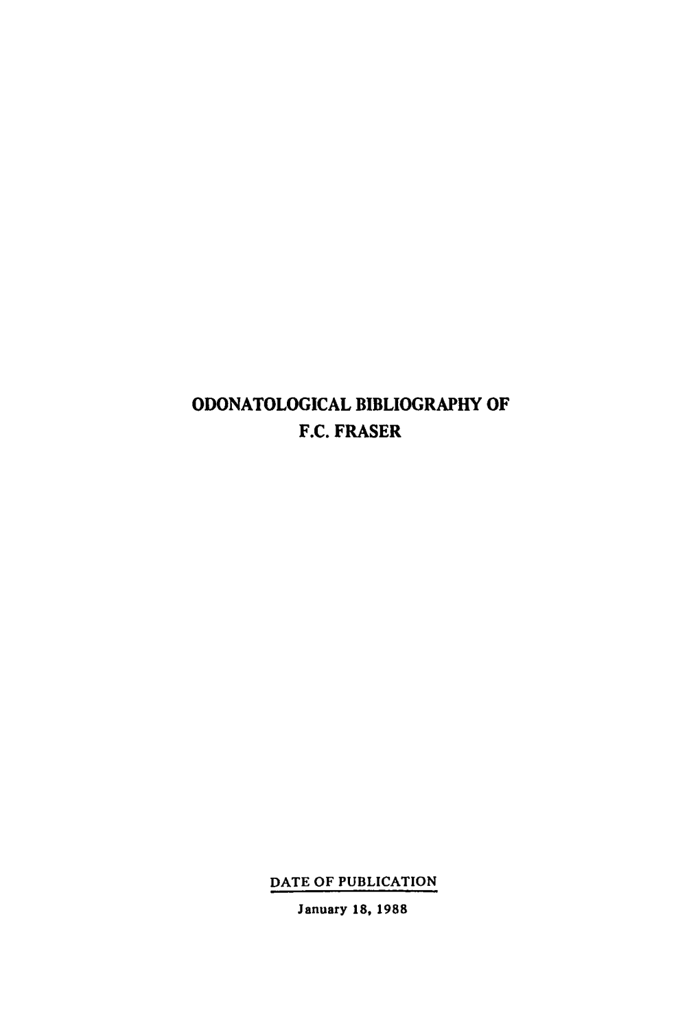 Odonatological Bibliography of Frederick Charles Fraser