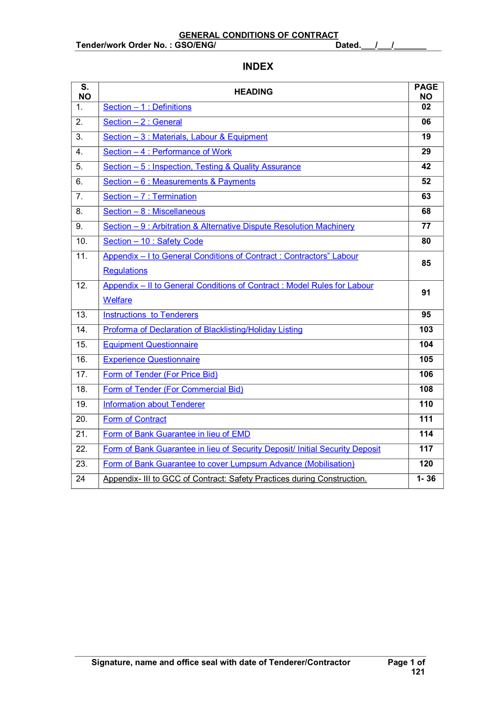 GENERAL CONDITIONS of CONTRACT Tender/Work Order No