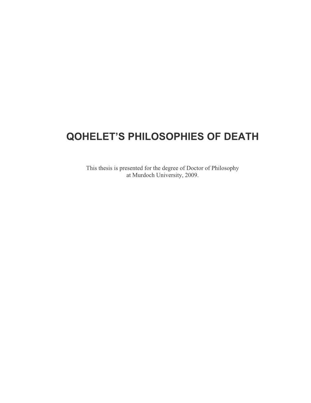 Qohelet's Philosophies of Death