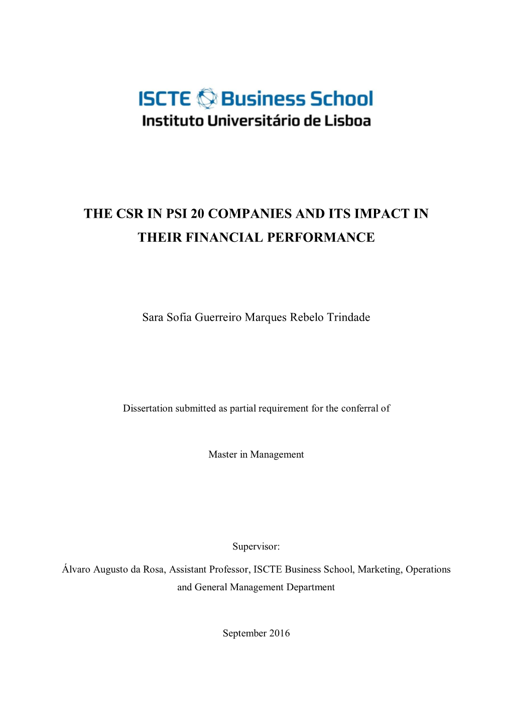 The Csr in Psi 20 Companies and Its Impact in Their Financial Performance