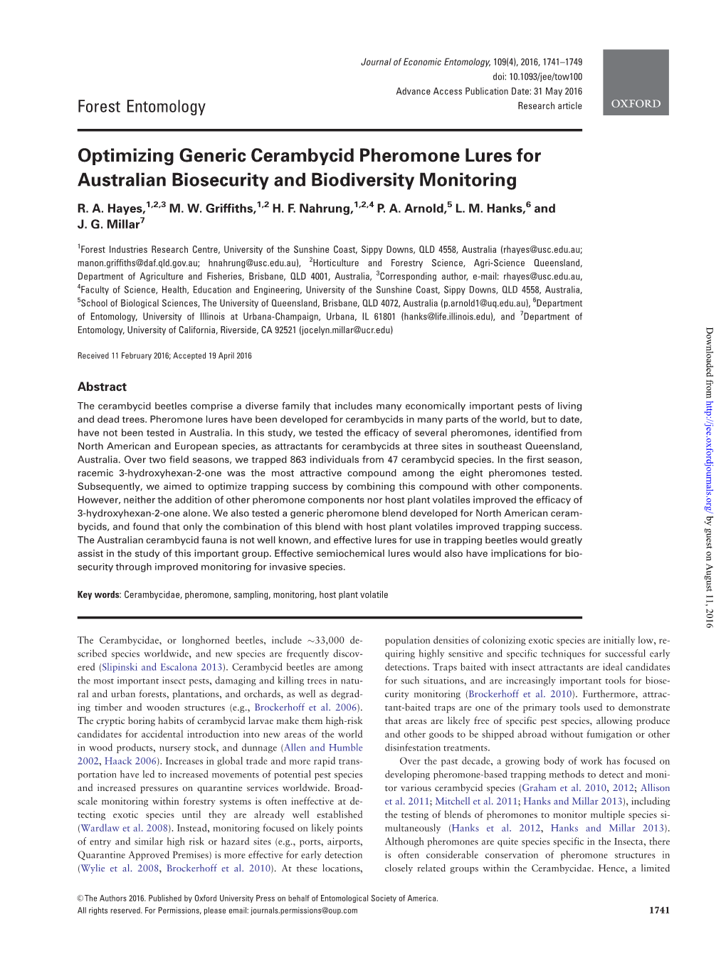 Optimizing Generic Cerambycid Pheromone Lures for Australian Biosecurity and Biodiversity Monitoring