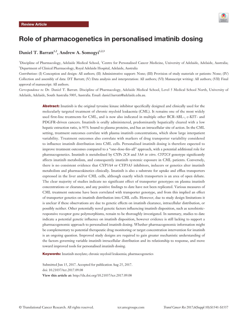 Role of Pharmacogenetics in Personalised Imatinib Dosing