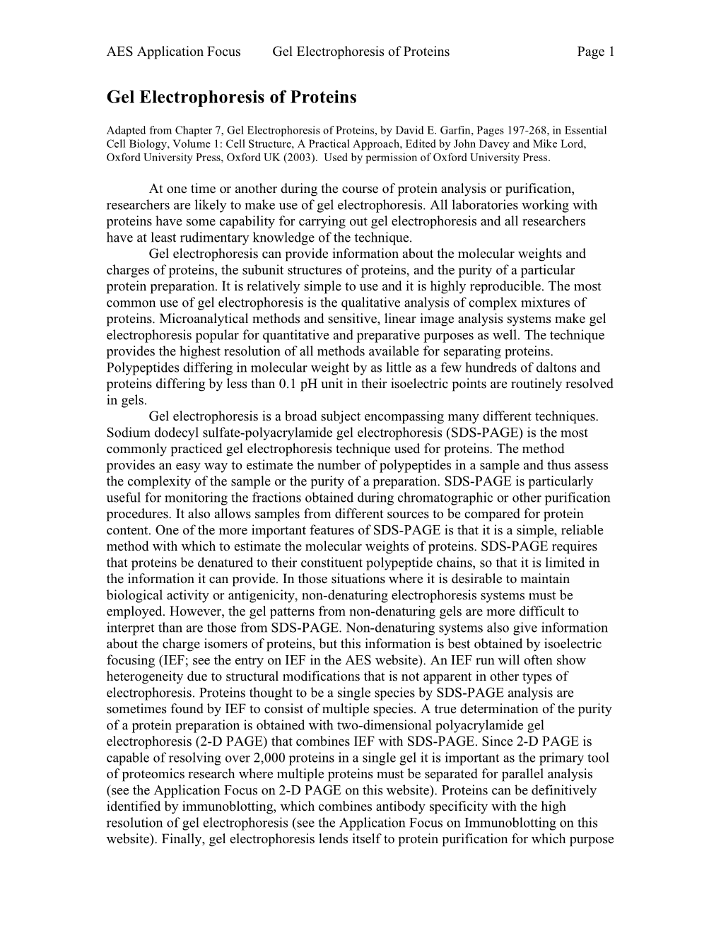 AES Application Focus Gel Electrophoresis of Proteins Page 1