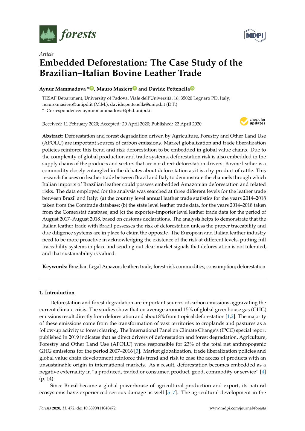 Embedded Deforestation: the Case Study of the Brazilian–Italian Bovine Leather Trade