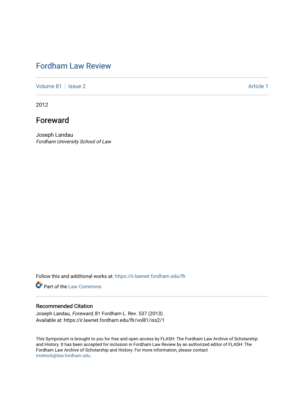 Fordham Law Review Foreward