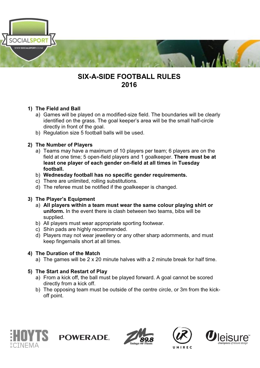 Six-A-Side Football Rules 2016