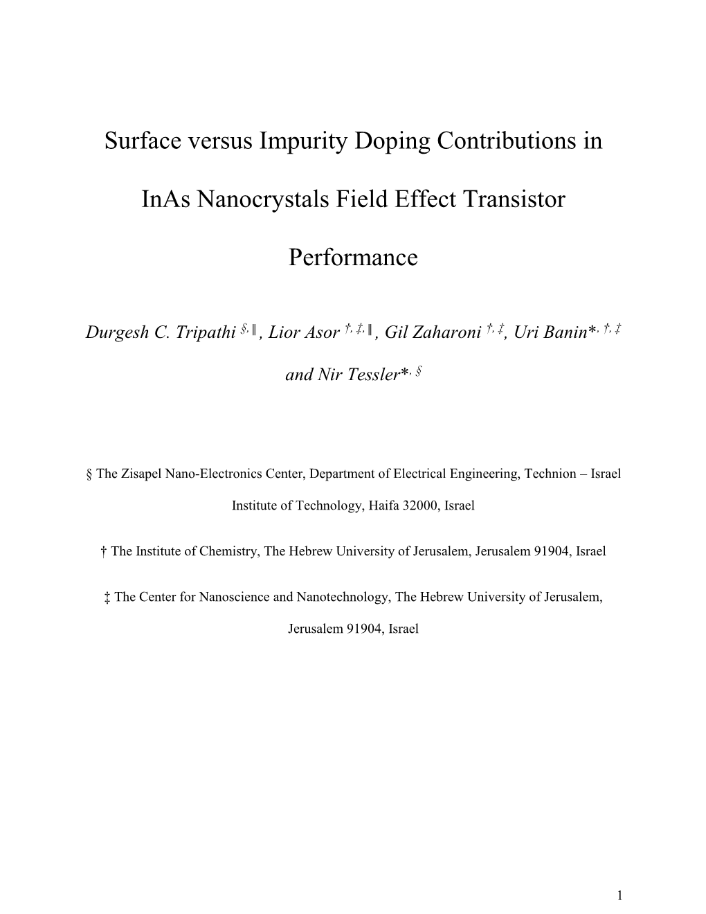 Surface Versus Impurity Doping Contributions in Inas Nanocrystals Field Effect Transistor Performance