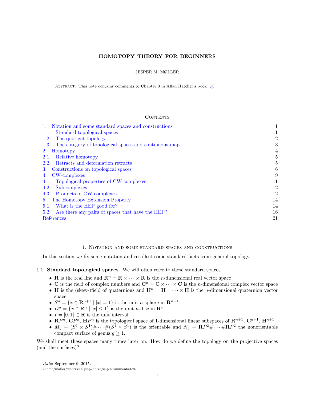 HOMOTOPY THEORY for BEGINNERS Contents 1. Notation