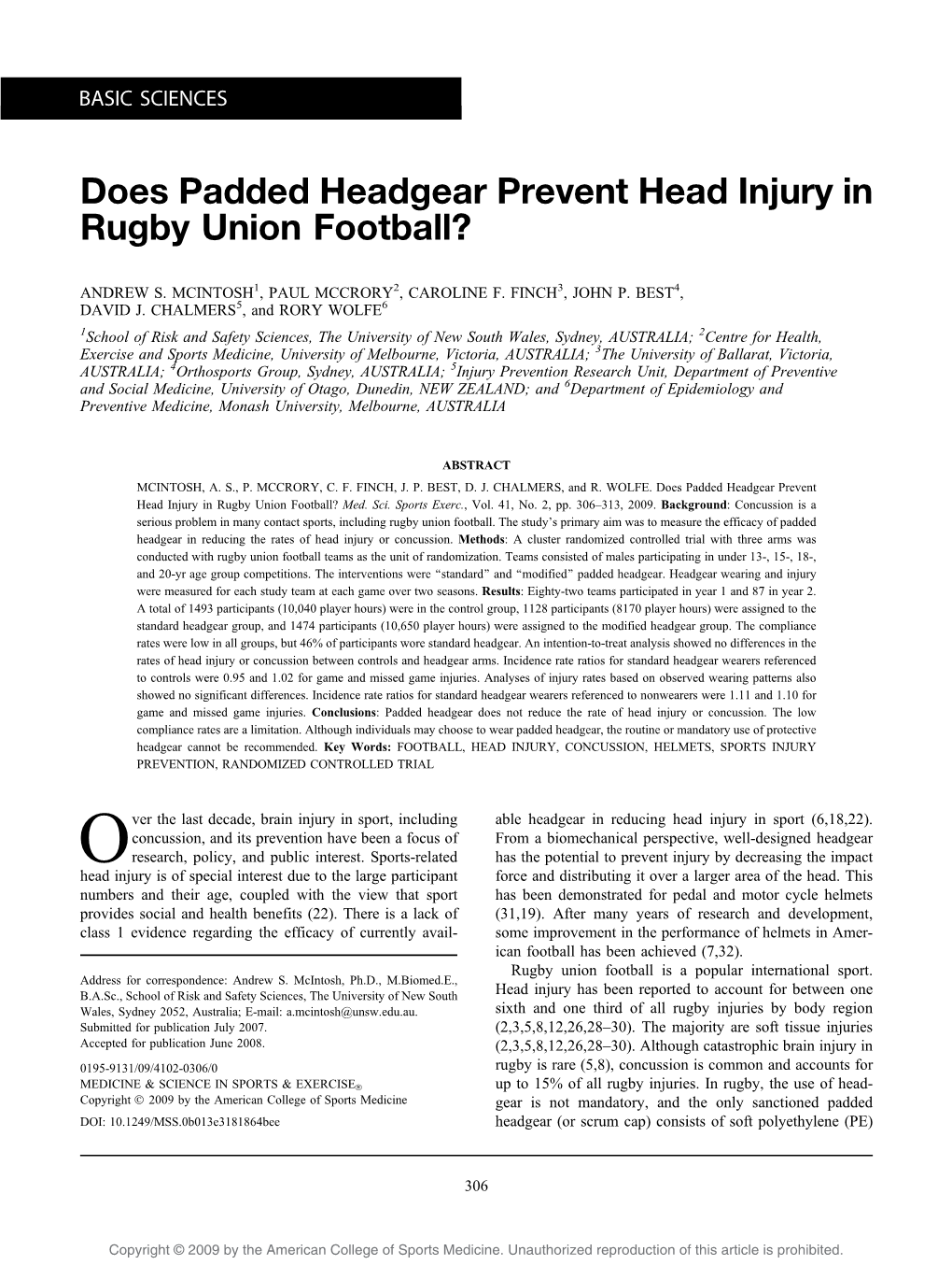 Does Padded Headgear Prevent Head Injury in Rugby Union Football?